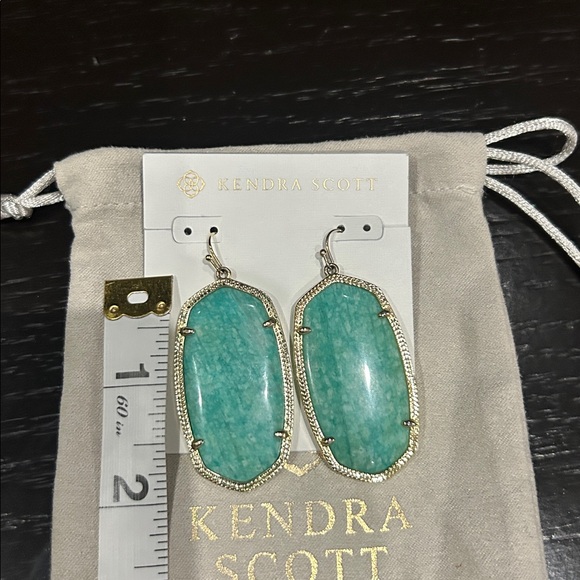 Kendra Scott Danielle Teal Stone Earrings with Gold Trim - Picture 3 of 4